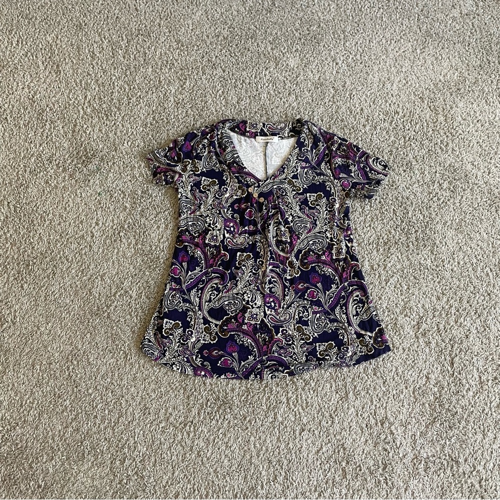 Paisley Print Women's Top - Purple and Black Size M